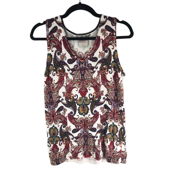 Chicos Sleeveless Paisley Print Top White Colorful Knit Size 1 (US Size M) - Picture 1 of 5
